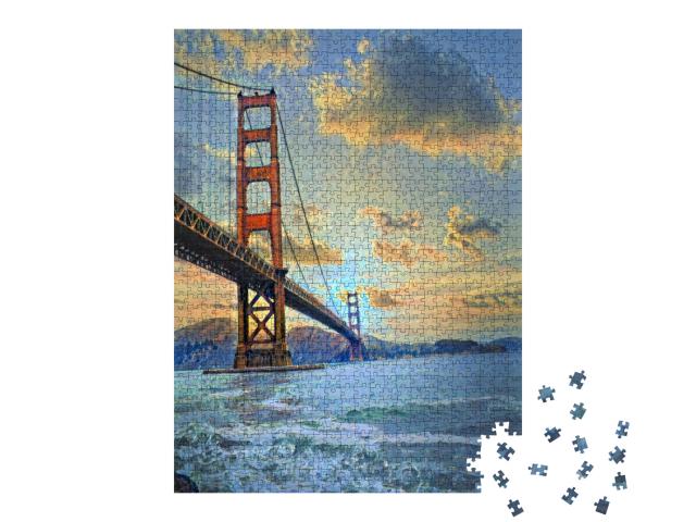 Puzzle 1000 Teile „im Stil von Paul-Cezanne - Golden Gate Bridge im Sonnenuntergang - Puzzle-Kollektion Künstler & Gemälde“
