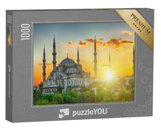 Puzzle 1000 Teile „Wunderschöner Sonnenaufgang über der Blauen Moschee, Istanbul, Türkei“