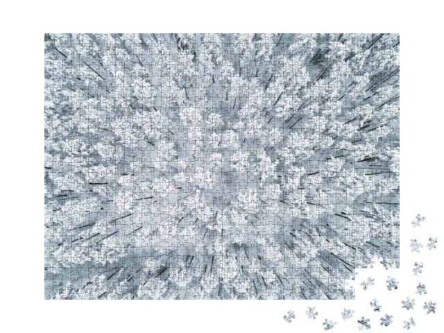 Puzzle 1000 Teile „Winterlicher, schneebedeckter Kiefernwald“