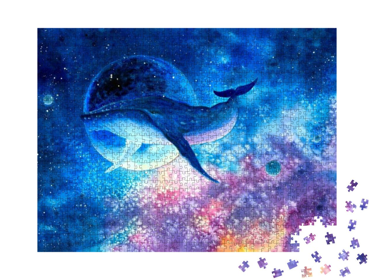 Puzzle 1000 Teile „Wal taucht in die Tiefen des Weltraums“