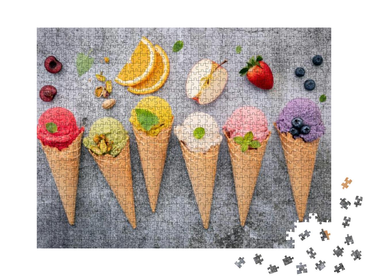 Puzzle 1000 Teile „Verschiedene Eissorten in Tüten“