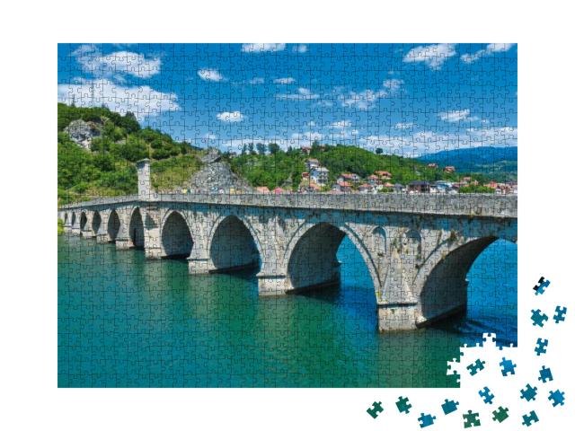 Puzzle 1000 Teile „Mehmed-Pasa-Sokolovic-Brücke, Fluss Drina, Visegrad“
