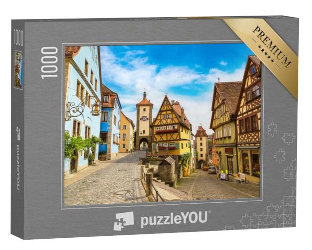Puzzle 1000 Teile „Mittelalterliche alte Straße in Rothenburg ob der Tauber, Deutschland“
