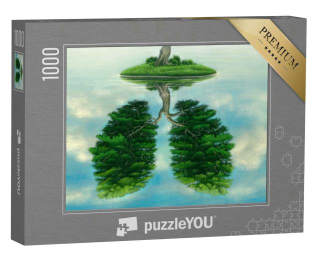 Puzzle 1000 Teile „Wasserreflektion eines zweigeteilten Baumes“