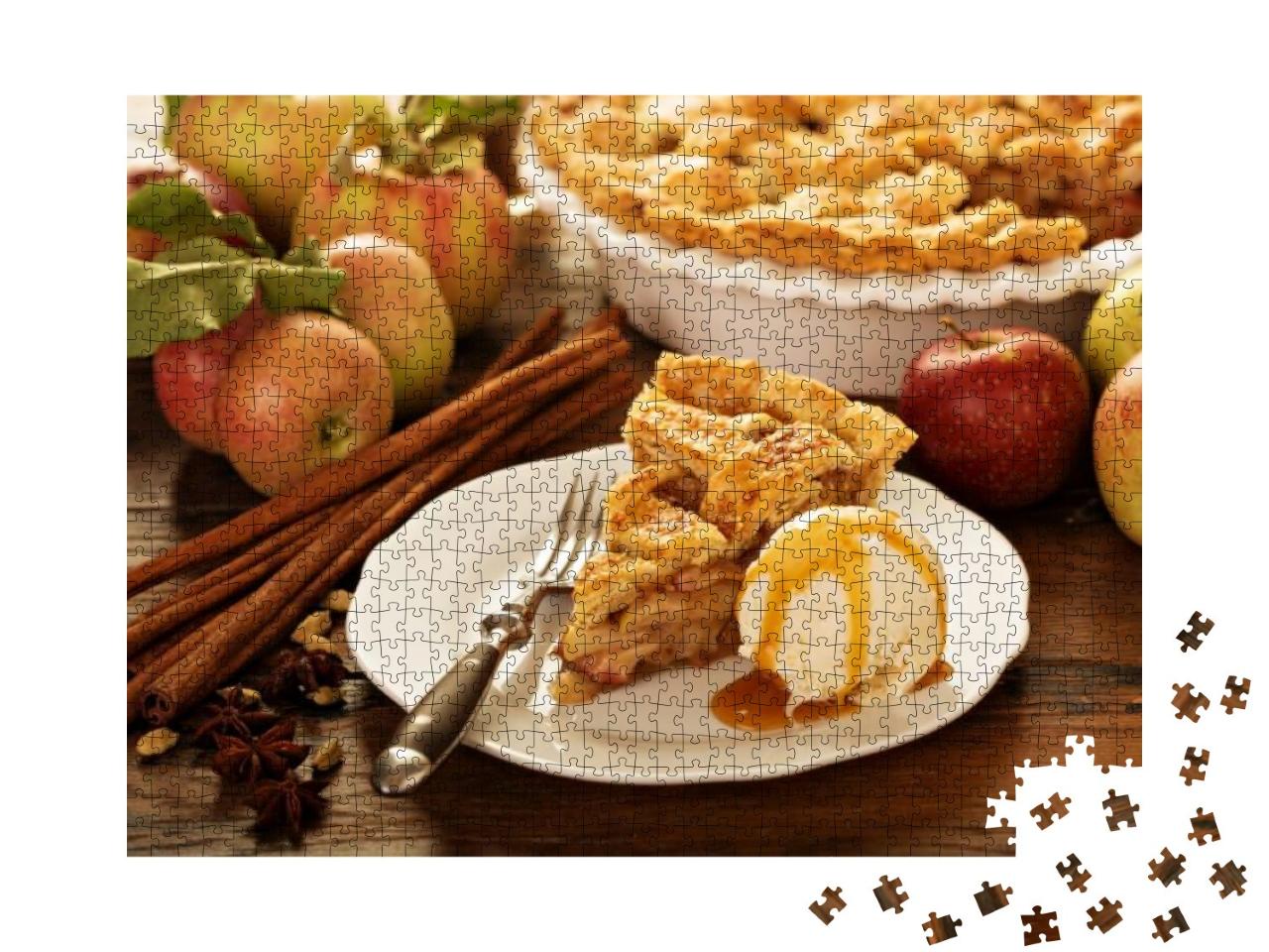 Puzzle 1000 Teile „Köstliche Leckerei: Frischer Apfelkuchen mit Vanilleeis “