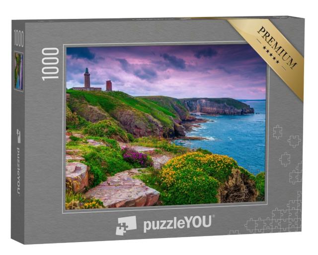 Puzzle 1000 Teile „Leuchtturm von Cap Frehel an der felsigen Küstenlinie der Bretagne, Frankreich,“