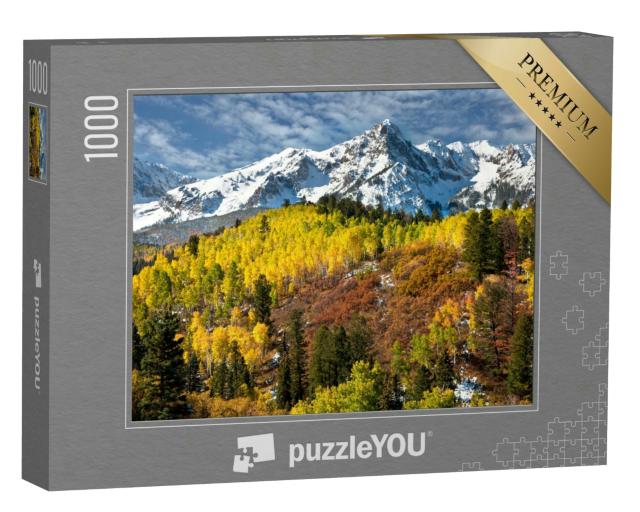 Puzzle 1000 Teile „Rocky Mountains im Herbst mit schneebedeckten Bergen“