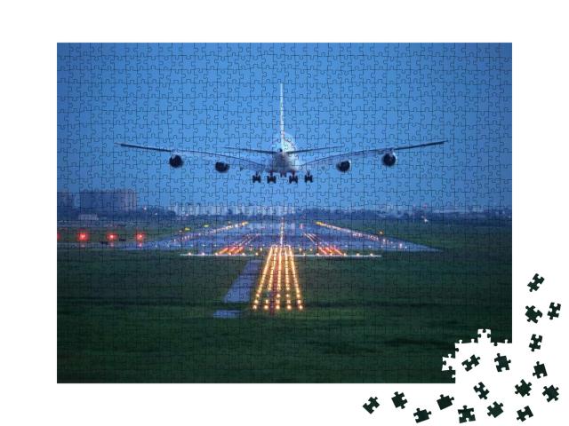 Puzzle 1000 Teile „Passagierflugzeug im Landeanflug am Reiseziel“