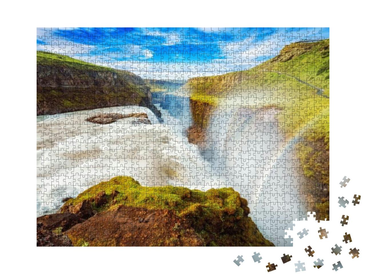 Puzzle 1000 Teile „Gullfoss Wasserfall mit Regenbogen in Island, Europa“