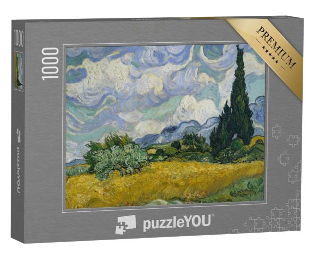 Puzzle 1000 Teile „Weizenfeld mit Zypressen, von Vincent Van Gogh, 1889“