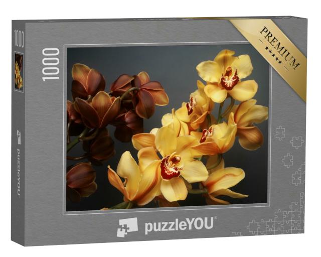 Puzzle 1000 Teile „Wunderschöne gelbe und braune Cymbidium Orchideen“