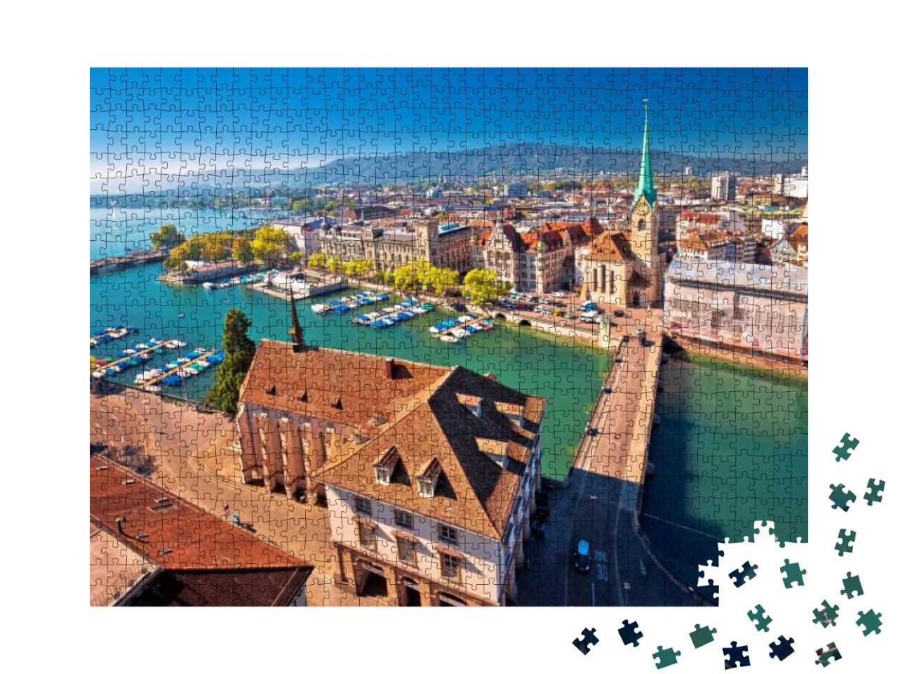 Puzzle 1000 Teile „Zürich und das Limmatufer von oben, Schweiz“