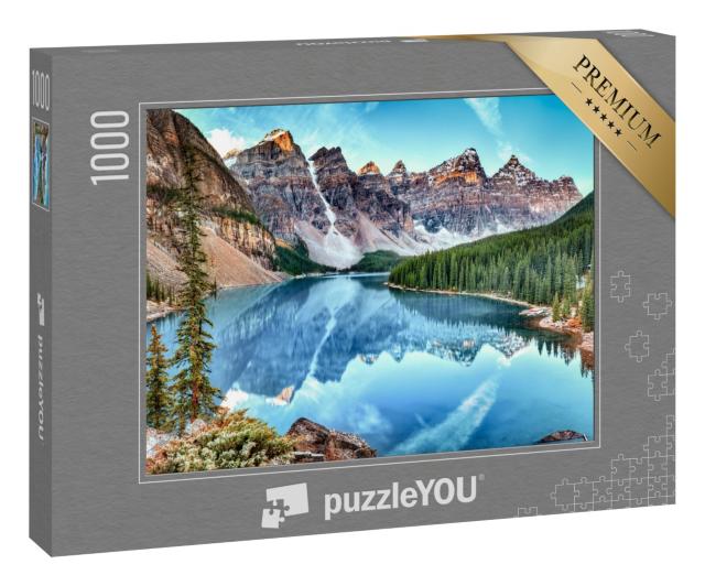 Puzzle 1000 Teile „Klarer Bergsee im malerischen Bergpanorama, Alberta, Kanada“