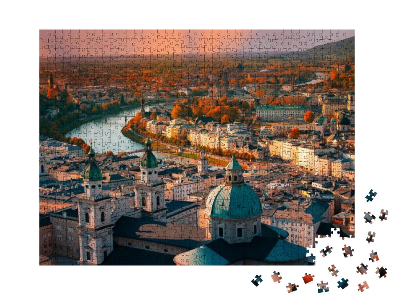 Puzzle 1000 Teile „Salzburg im rot-goldenen Abendlicht“