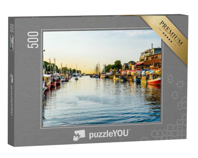 Puzzle 500 Teile „Kanal mit Schiffen und Ostsee in Warnemünde, Rostock, Deutschland“