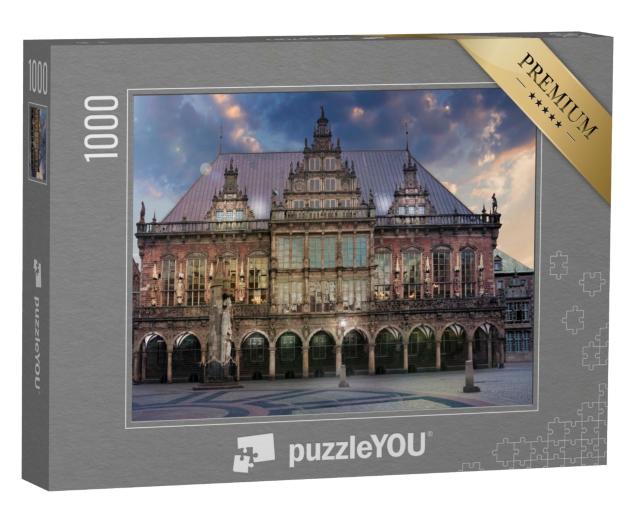 Puzzle 1000 Teile „Der Marktplatz von Bremen in der Dämmerung“