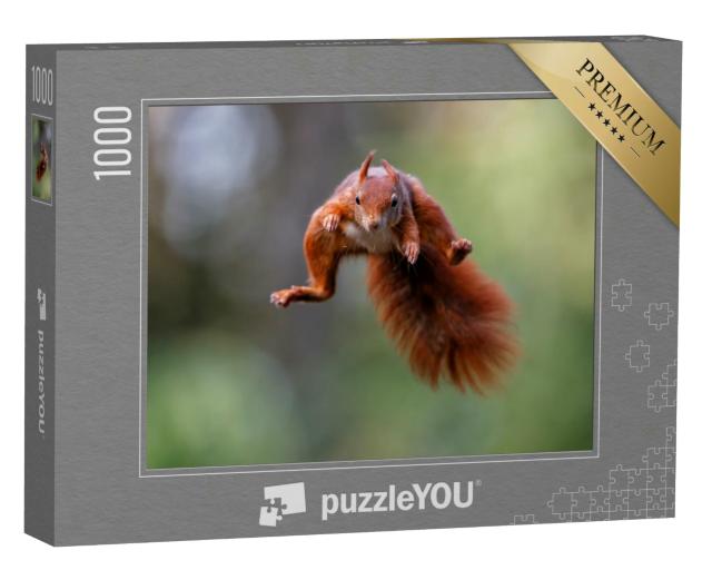 Puzzle 1000 Teile „Rotes Eichhörnchen springt durch den Wald“