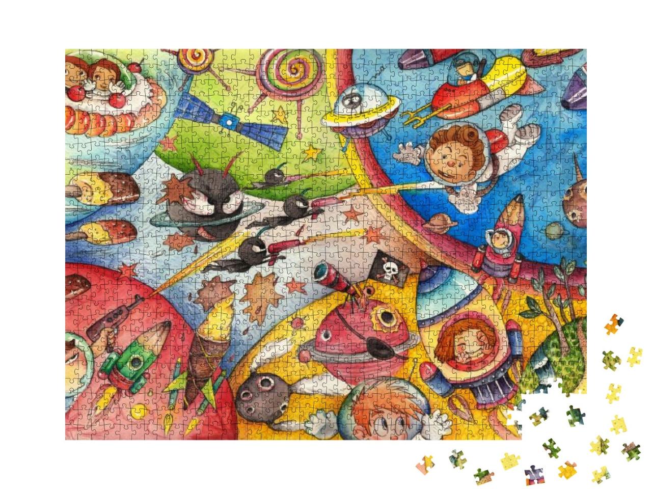 Puzzle 1000 Teile „Das interstellare Zeitalter mit den Augen der Kinder, Aquarell“
