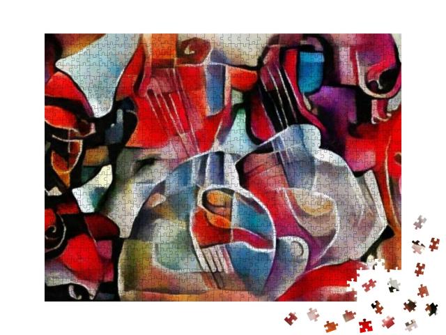 Puzzle 1000 Teile „Ein Strauß Blumen im Stil von Picasso und Kandinsky“