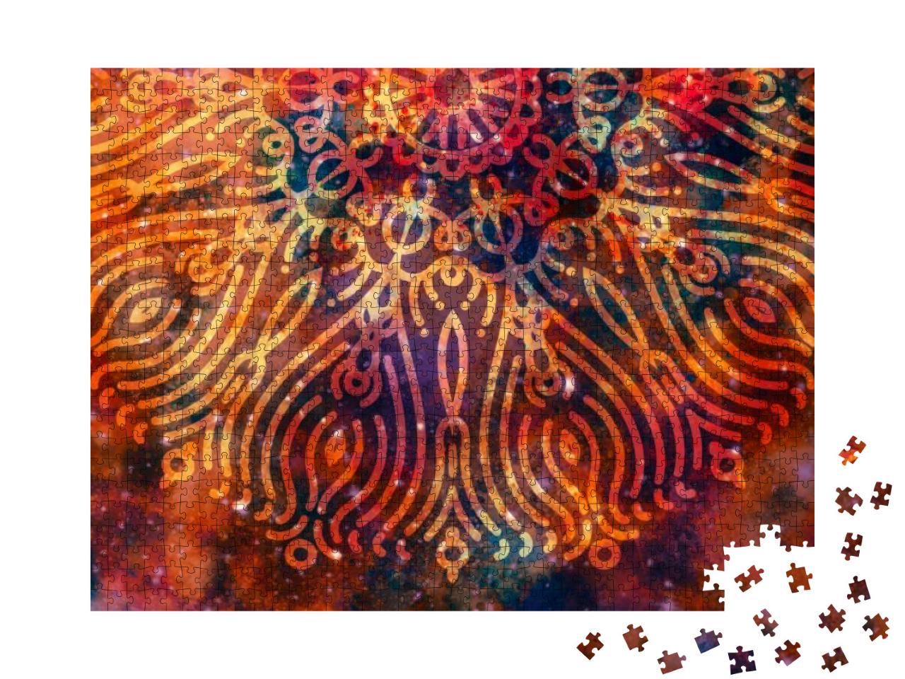 Puzzle 1000 Teile „Mandala, im Hintergrund eine bunte Galaxie“