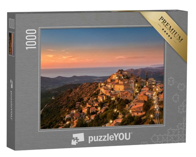 Puzzle 1000 Teile „Speloncato auf Korsika am späten Abend mit Lichtern, Frankreich“
