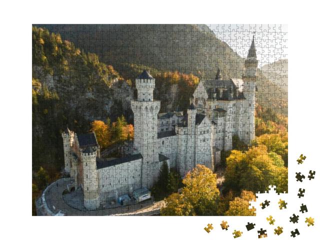 Puzzle 1000 Teile „Luftbild von Schloss Neuschwanstein, Schwangau, Deutschland“