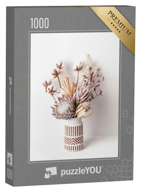 Puzzle 1000 Teile „Trockenblumen in einer weißen Keramikvase“