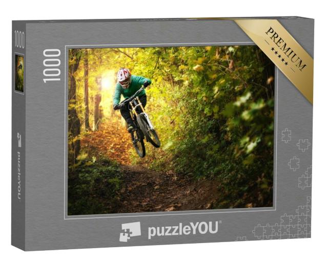 Puzzle 1000 Teile „Mountainbiker im Herbstwald“