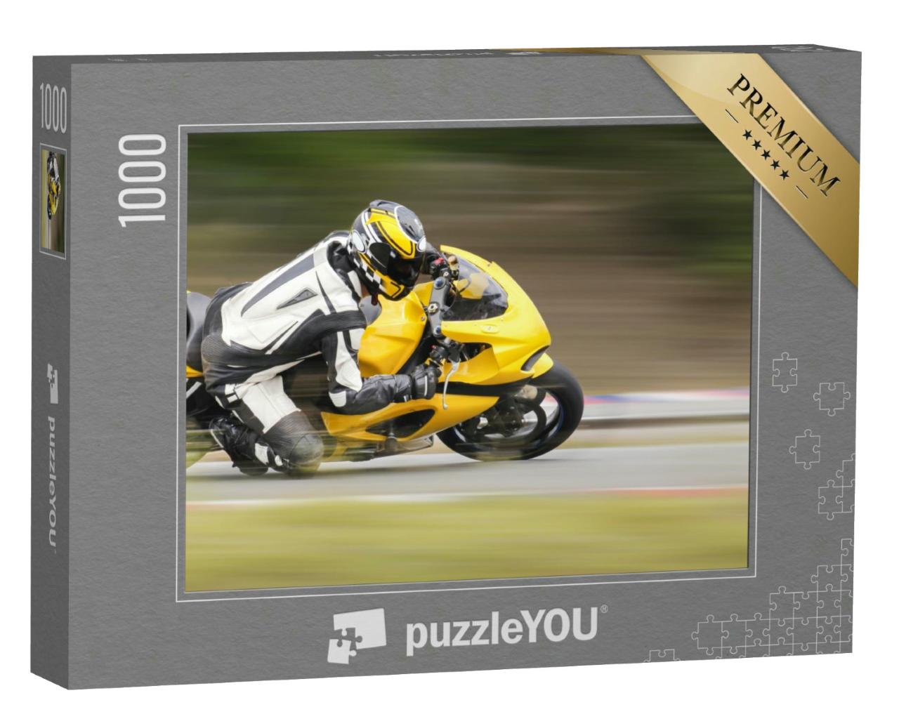 Puzzle 1000 Teile „Motorradtraining einer schnellen Kurve auf der Rennstrecke“