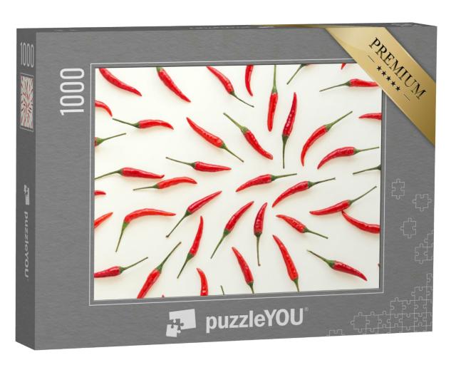 Puzzle 1000 Teile „Eine Menge von roten Chilischoten auf einem weißen Hintergrund“