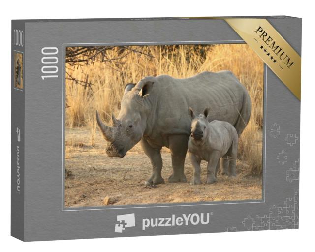 Puzzle 1000 Teile „Breitmaulnashorn mit Jungtier in Südafrika“