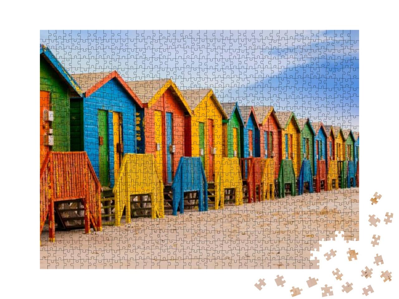 Puzzle 1000 Teile „Reihe von bunten Badehütten am Muizenberg Strand, Kapstadt, Südafrika“