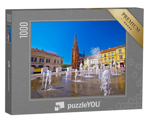 Puzzle 1000 Teile „Osijek: Hauptplatz mit Brunnen und Kathedrale, Kroatien“
