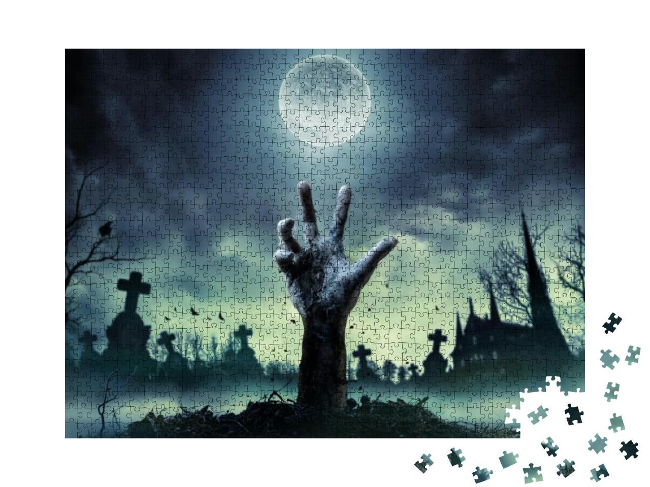 Puzzle 1000 Teile „Zombiehand bei Vollmond“