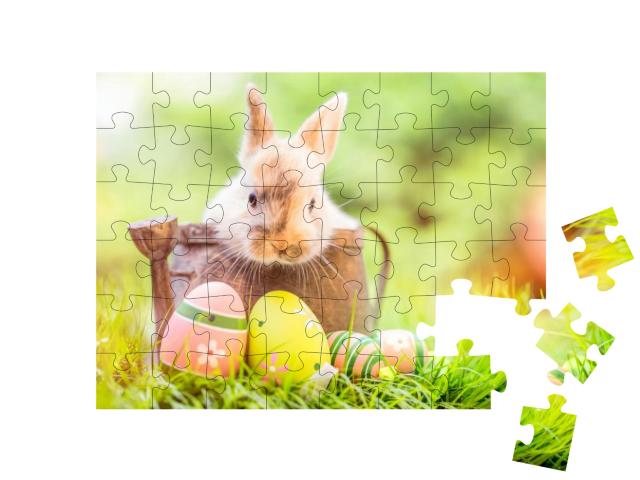 Puzzle 48 Teile „Kleines Kaninchenbaby mit Ostereiern“