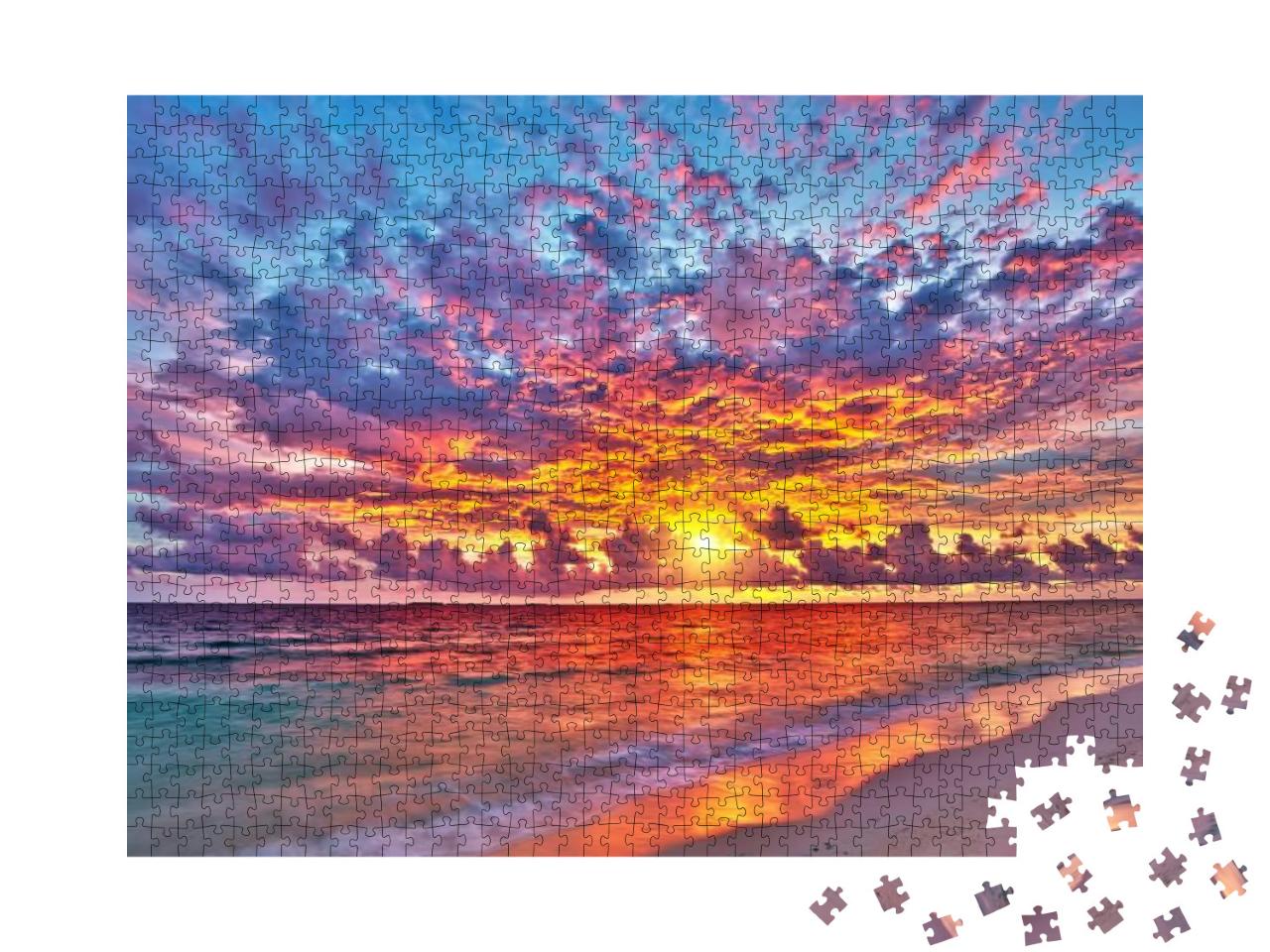 Puzzle 1000 Teile „Sonnenuntergang über dem Meer auf den Malediven“