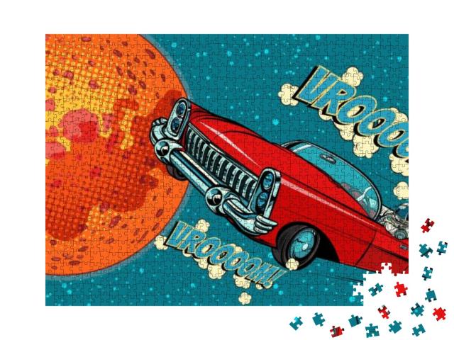 Puzzle 1000 Teile „Comic: Astronaut Fahrer mit Auto auf dem Mars“