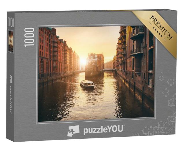 Puzzle 1000 Teile „Sonnenuntergang über der Hamburger Speicherstadt“