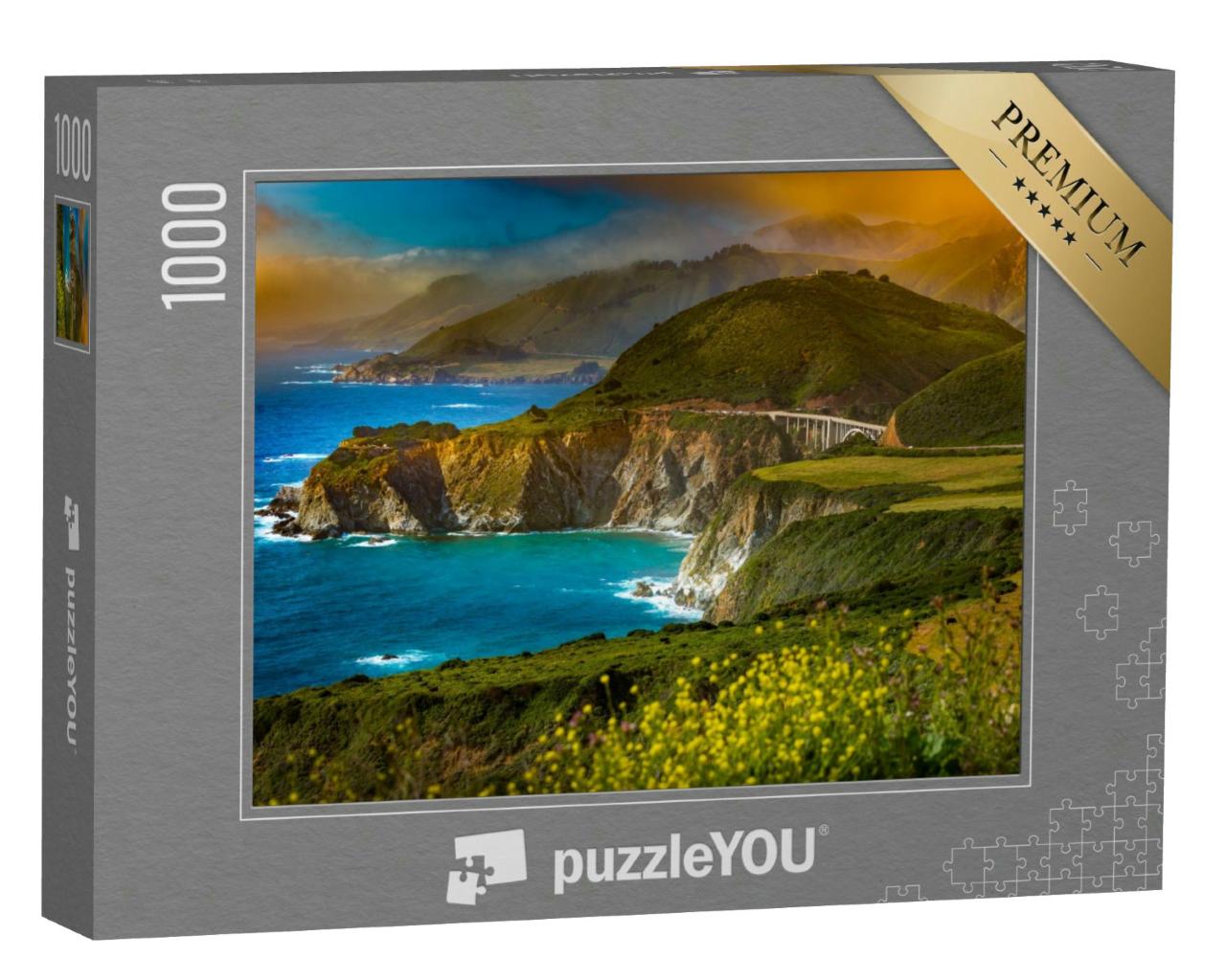 Puzzle 1000 Teile „Wilde Küstenlandschaft an der Bixby Creek Bridge, Kalifornien, USA“