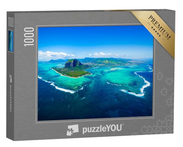 Puzzle 1000 Teile „Mauritius mit dem Mount Le Morne Brabant und Unterwasser-Wasserfall“