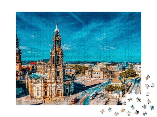 Puzzle 1000 Teile „Theaterplatz im historischen Zentrum von Dresden, Deutschland“
