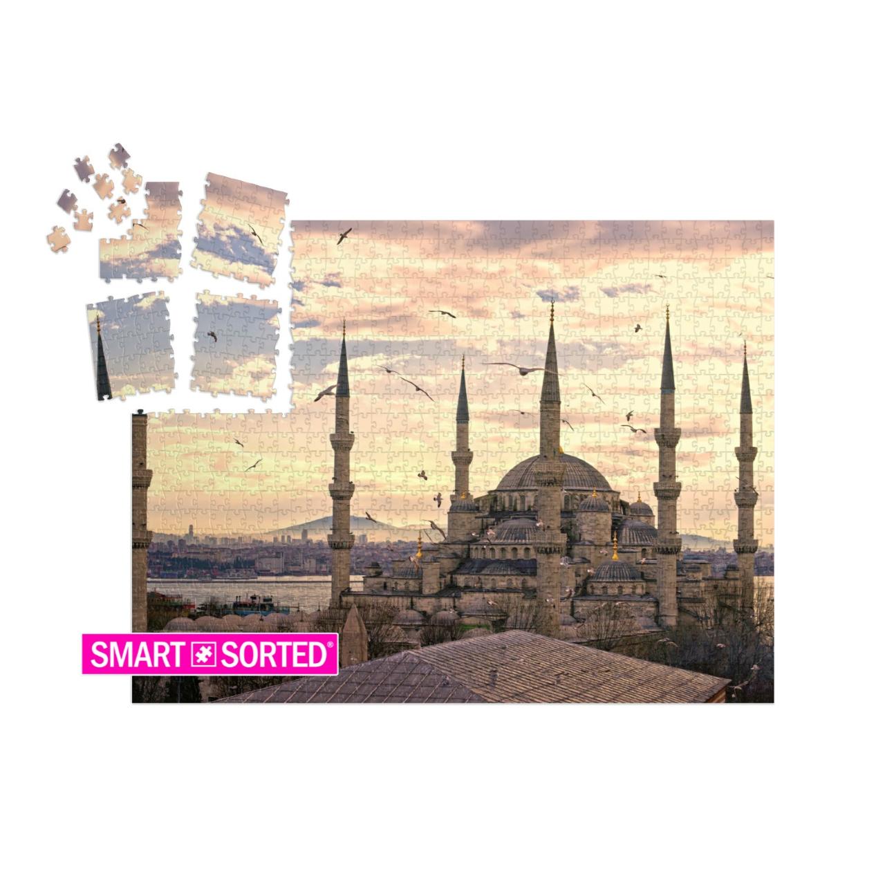 SMART SORTED® | Puzzle 1000 Teile „Sonnenuntergang über der Blauen Moschee, (Sultanahmet Camii), Istanbul, Türkei“