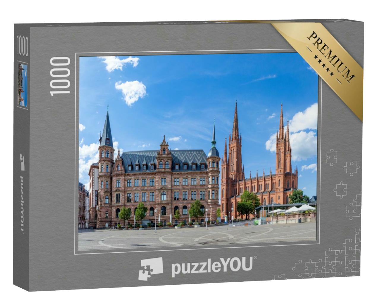 Puzzle 1000 Teile „Neues Rathaus und Marktkirche in Wiesbaden, Deutschland“