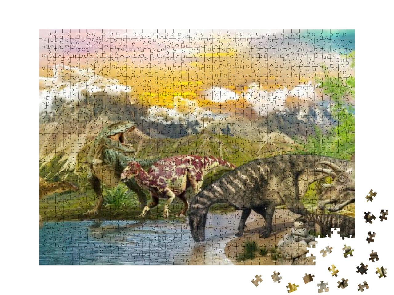 Puzzle 1000 Teile „Dinosaurier an einem See“