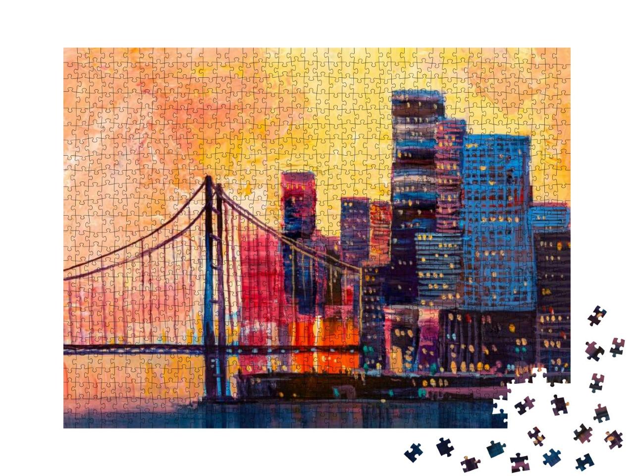 Puzzle 1000 Teile „Abstraktes Ölgemälde: Panorama der Stadt“