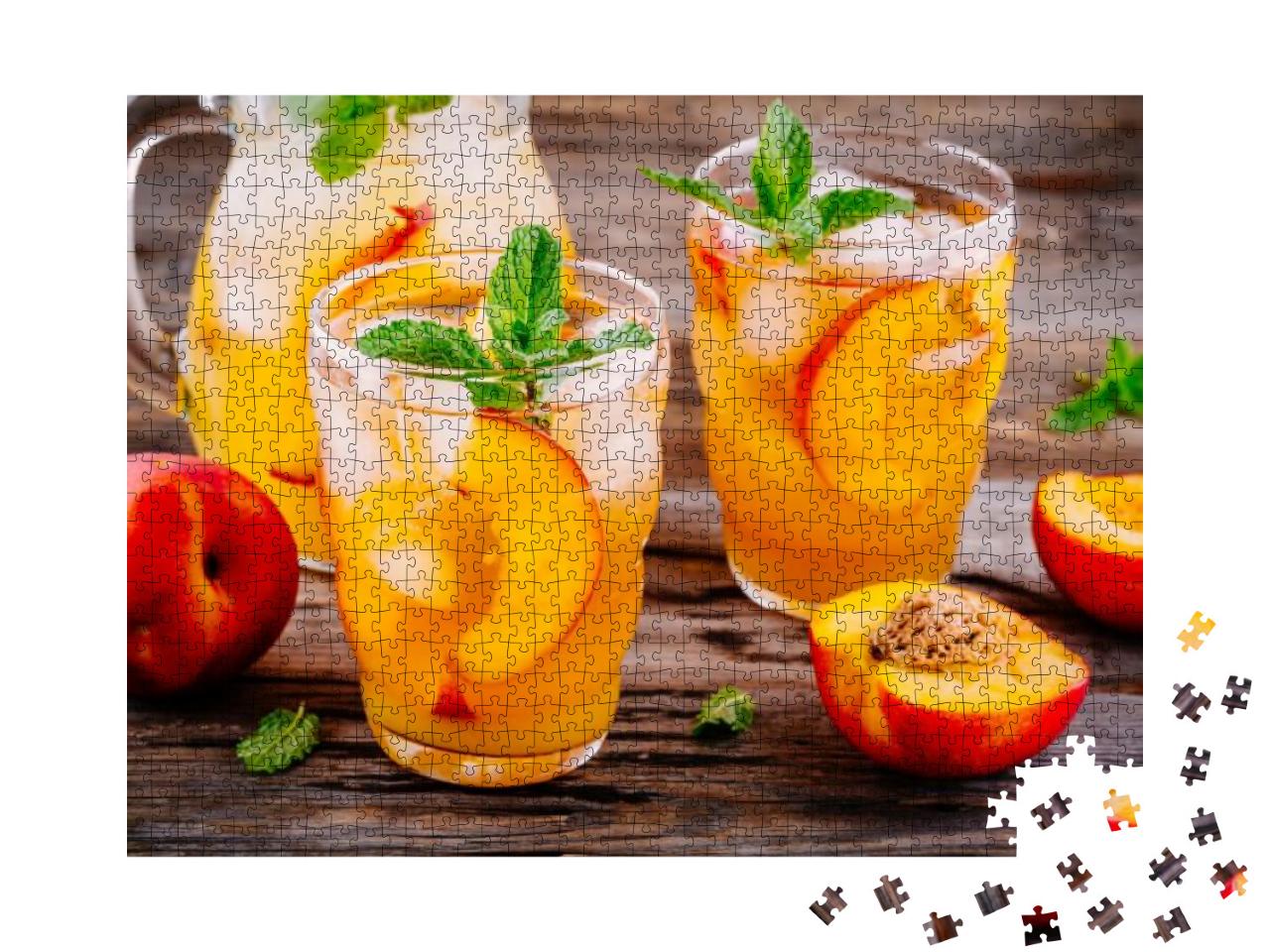 Puzzle 1000 Teile „Sommerliche Pfirsich-Sangria mit Eiswürfeln und Minze“