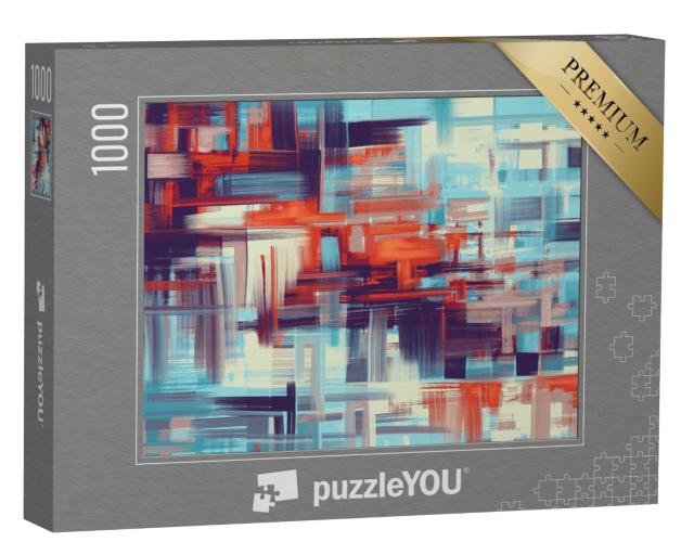 Puzzle 1000 Teile „Helles modernes Kunstwerk mit blauen und roten Akzenten“