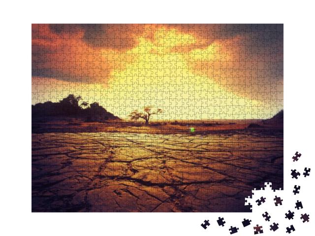 Puzzle 1000 Teile „Trockenes Land im Sonnenuntergang“