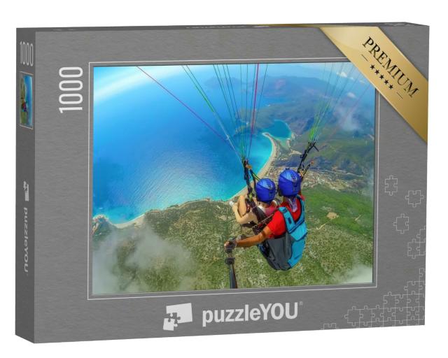 Puzzle 1000 Teile „Paraglider Tandemflug über der Blauen Lagune in Oludeniz, Türkei“