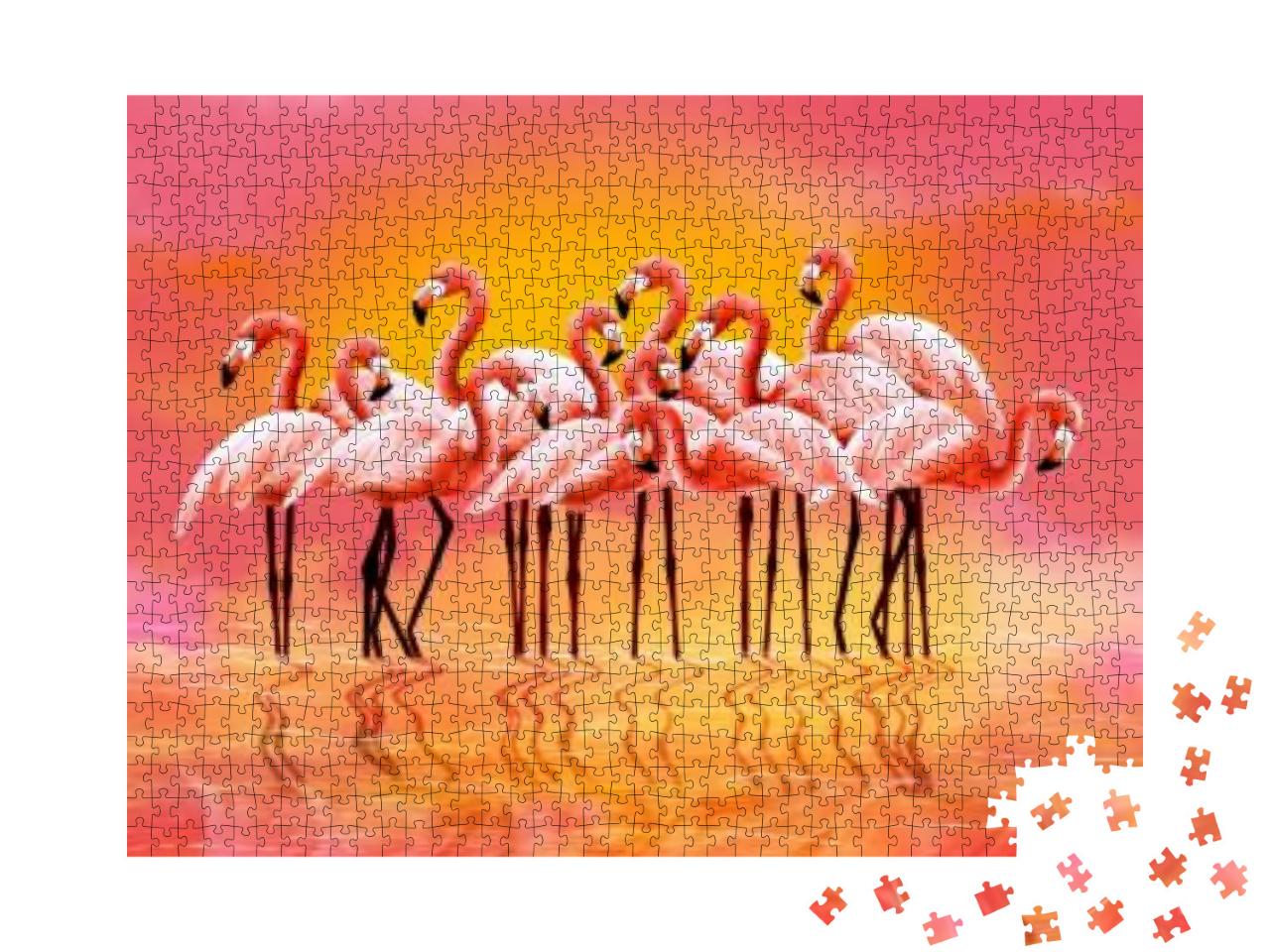Puzzle 1000 Teile „Panorama von rosa Flamingos“